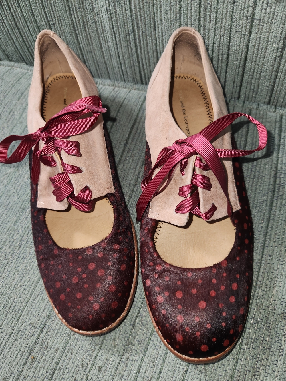 🍉Pilcro and the Letterpress Blush and Burgundy Polka Dot Lace-Up Flats - Picture 3 of 7